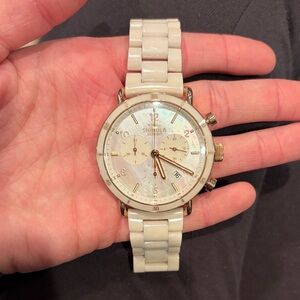 Shinola Mother-of-Pearl White Ceramic Chronograph with Gold Accents